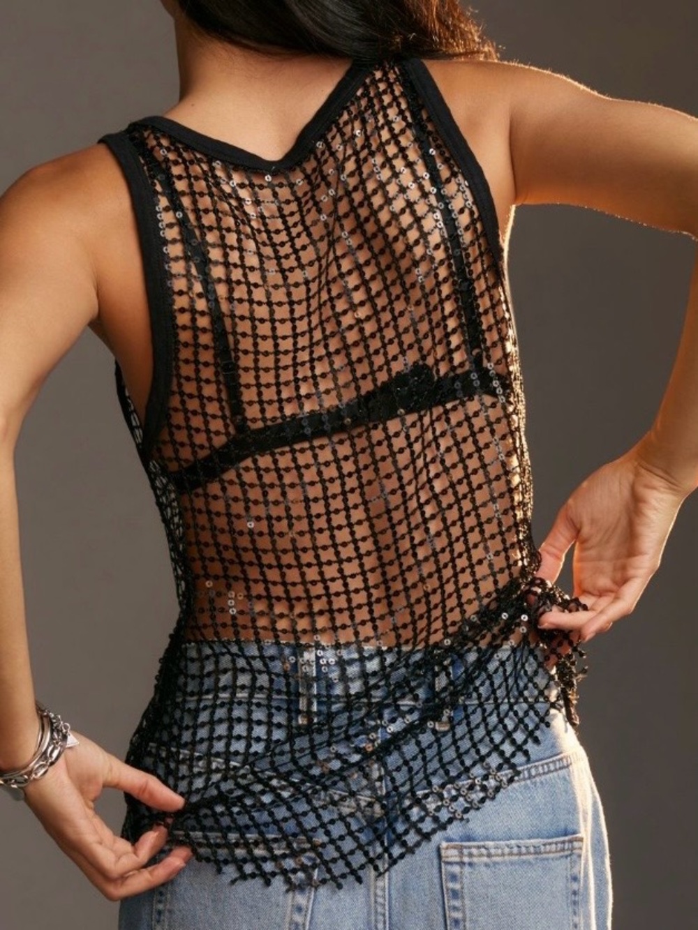 Pilcro Black Sheer Sequin Tank - Picture 2 of 4